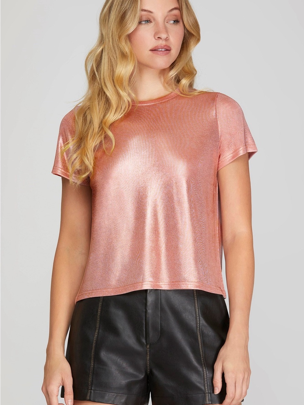 Metallic Rose Short-Sleeve Tee - Women's Shimmer Top